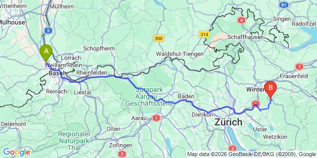 Map: Basel Airport (BSL) to Ascona