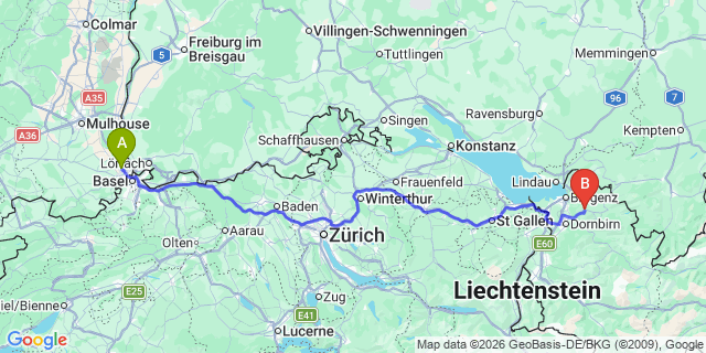 Map: Basel Airport (BSL) to Davos