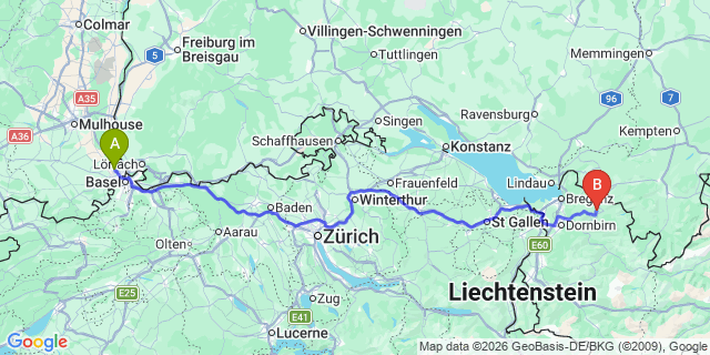 Map: Basel Airport (BSL) to Gargellen