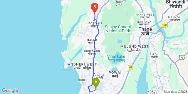 Map: Mumbai Airport (BOM) to Dahisar
