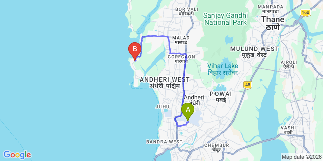 Map: Mumbai Airport (BOM) to Madh