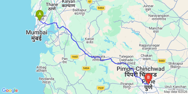Map: Mumbai Airport (BOM) to Pune