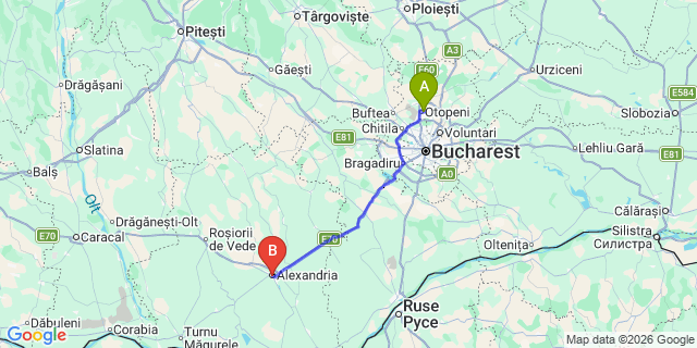 Map: Bucharest Airport (OTP), Henri Coandă to Alexandria