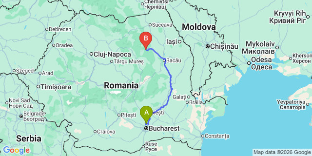 Map: Bucharest Airport (OTP), Henri Coandă to Bicaz