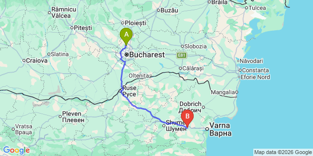 Map: Bucharest Airport (OTP), Henri Coandă to Burgas