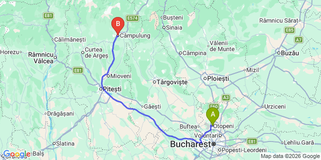 Map: Bucharest Airport (OTP), Henri Coandă to Campulung