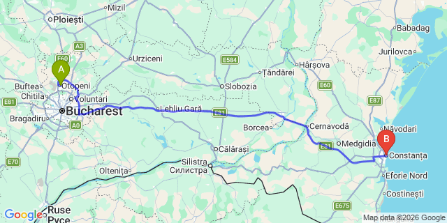 Map: Bucharest Airport (OTP), Henri Coandă to Constanta
