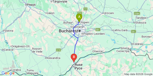 Map: Bucharest Airport (OTP), Henri Coandă to Giurgiu (Romania)