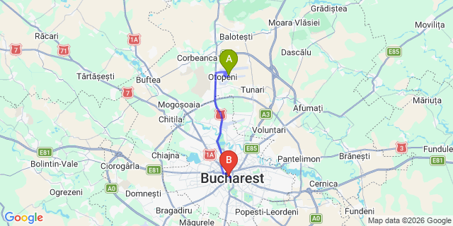 Map: Bucharest Airport (OTP), Henri Coandă to Hotel La Bohème, Bucharest