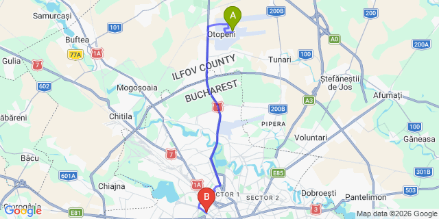 Map: Bucharest Airport (OTP), Henri Coandă to Hotel Le Blanc Cotroceni, Bucharest
