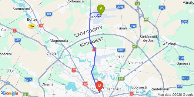 Map: Bucharest Airport (OTP), Henri Coandă to Leonardo Hotel Bucharest City Center, Bucharest