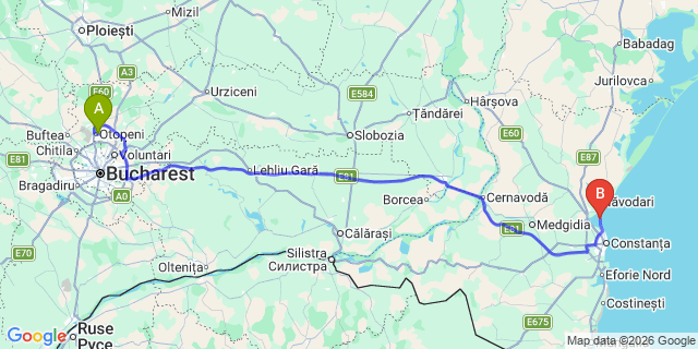 Map: Bucharest Airport (OTP), Henri Coandă to Mamaia