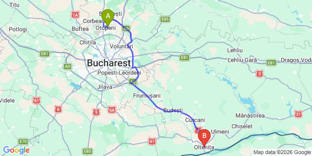 Map: Bucharest Airport (OTP), Henri Coandă to Oltenita