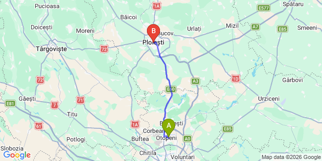 Map: Bucharest Airport (OTP), Henri Coandă to Ploiesti
