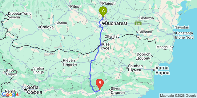 Map: Bucharest Airport (OTP), Henri Coandă to Ruse