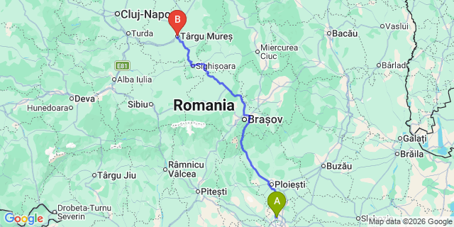 Map: Bucharest Airport (OTP), Henri Coandă to Targu Mures
