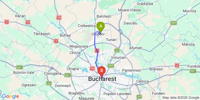 Map: Bucharest Airport (OTP), Henri Coandă to The Mansion, Bucharest
