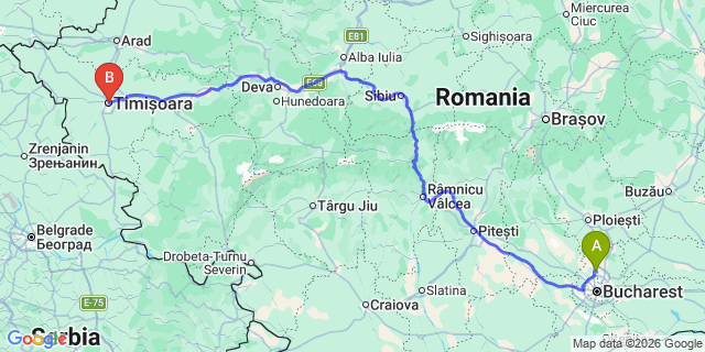 Map: Bucharest Airport (OTP), Henri Coandă to Timisoara
