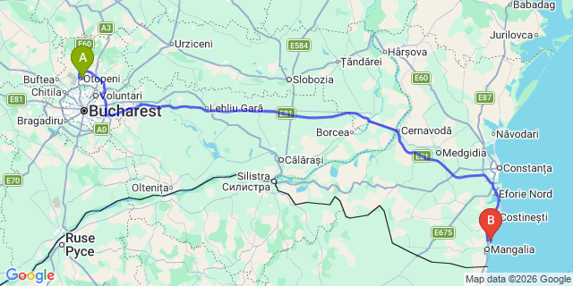 Map: Bucharest Airport (OTP), Henri Coandă to Venus