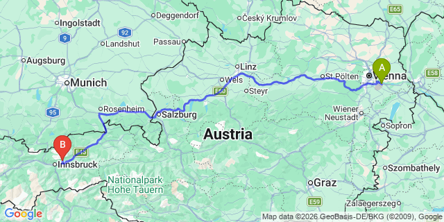 Map: Vienna Airport (VIE) to Absam