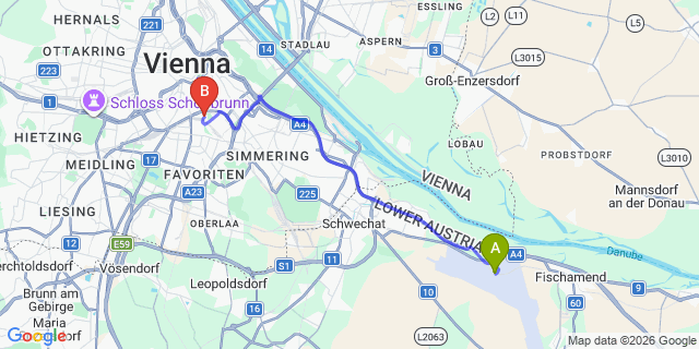 Map: Vienna Airport (VIE) to Adina Apartment Hotel Vienna Belvedere