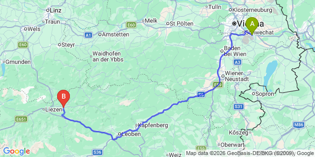 Map: Vienna Airport (VIE) to Admont