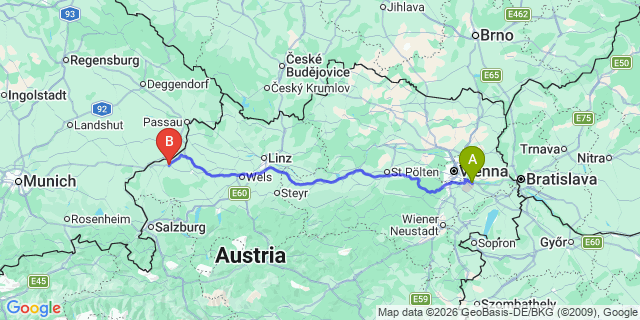 Map: Vienna Airport (VIE) to Altheim