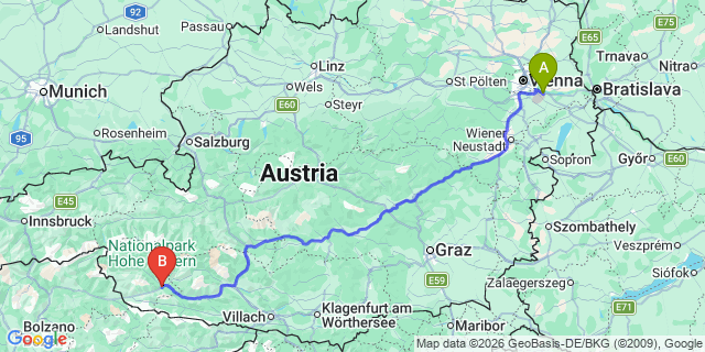 Map: Vienna Airport (VIE) to Amlach