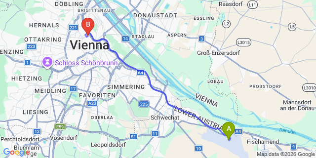 Map: Vienna Airport (VIE) to Anantara Palais Hansen Vienna Hotel