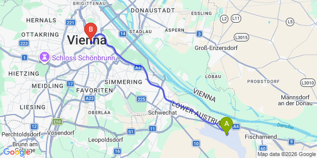 Map: Vienna Airport (VIE) to APPARTEMENT-HOTEL AN DER RIEMERGASSE