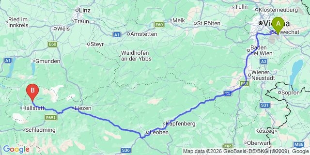 Map: Vienna Airport (VIE) to Bad Aussee