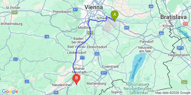 Map: Vienna Airport (VIE) to Bad Erlach