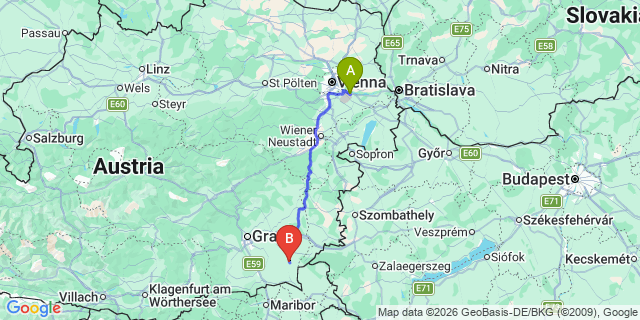 Map: Vienna Airport (VIE) to Bad Gleichenberg