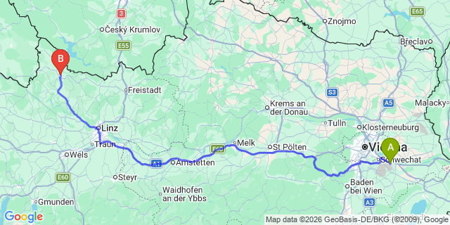 Map: Vienna Airport (VIE) to Berg bei Rohrbach