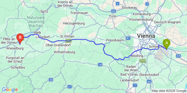 Map: Vienna Airport (VIE) to Bergland