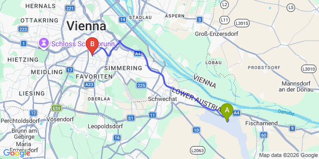 Map: Vienna Airport (VIE) to Betariel Apartments M12