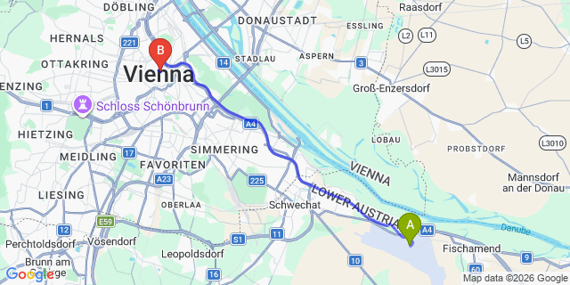 Map: Vienna Airport (VIE) to Boutique Hotel am Stephansplatz