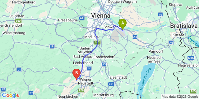 Map: Vienna Airport (VIE) to Brunn an der Schneebergbahn