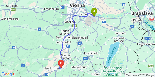 Map: Vienna Airport (VIE) to Brunn bei Pitten