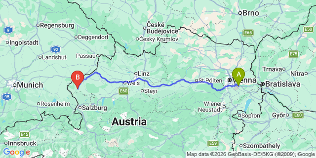 Map: Vienna Airport (VIE) to Eggelsberg