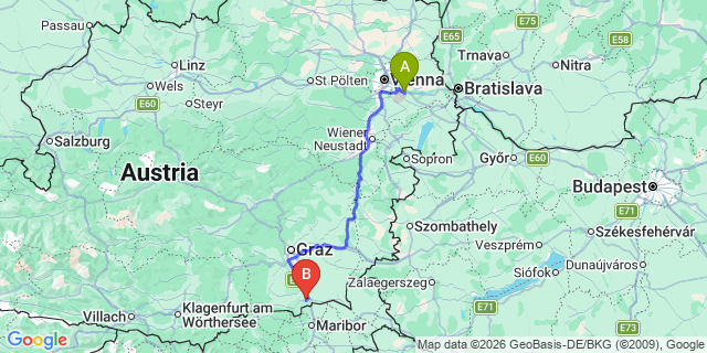 Map: Vienna Airport (VIE) to Ehrenhausen an der Weinstraße