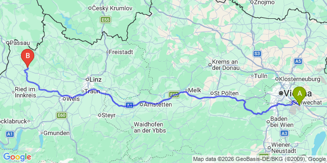 Map: Vienna Airport (VIE) to Enzenkirchen