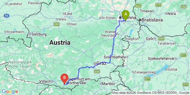 Map: Vienna Airport (VIE) to Ferlach