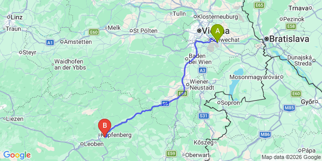 Map: Vienna Airport (VIE) to Frauenberg