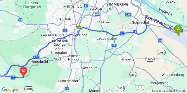 Map: Vienna Airport (VIE) to Gaaden