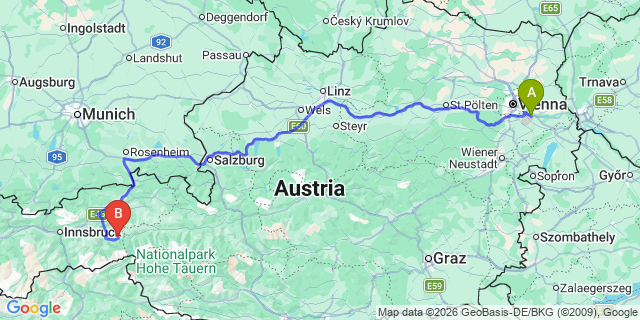 Map: Vienna Airport (VIE) to Gerlos