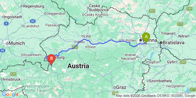 Map: Vienna Airport (VIE) to Golling an der Salzach