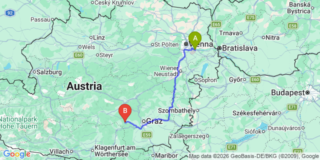 Map: Vienna Airport (VIE) to Gößnitz
