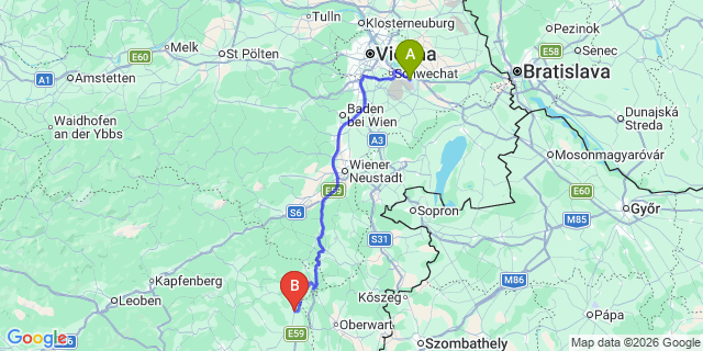 Map: Vienna Airport (VIE) to Grafendorf bei Hartberg