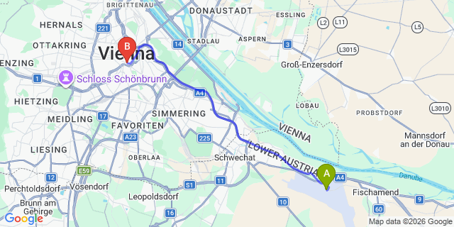 Map: Vienna Airport (VIE) to Grand Hotel Wien